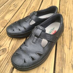 Black Leather Cutout Loafers Sass Mary Jane